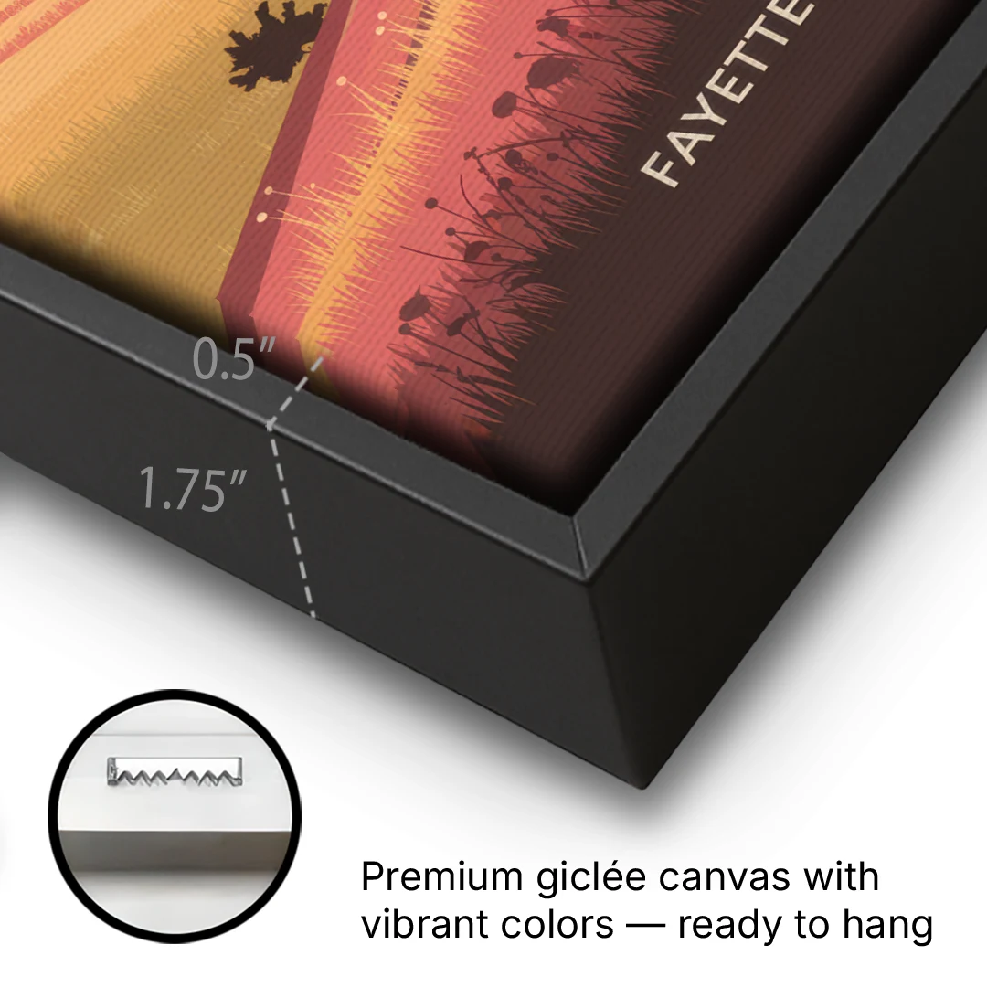 Fayetteville Sunset Views - Black Framed Canvas Wall Art - Gallery Wrap Corner