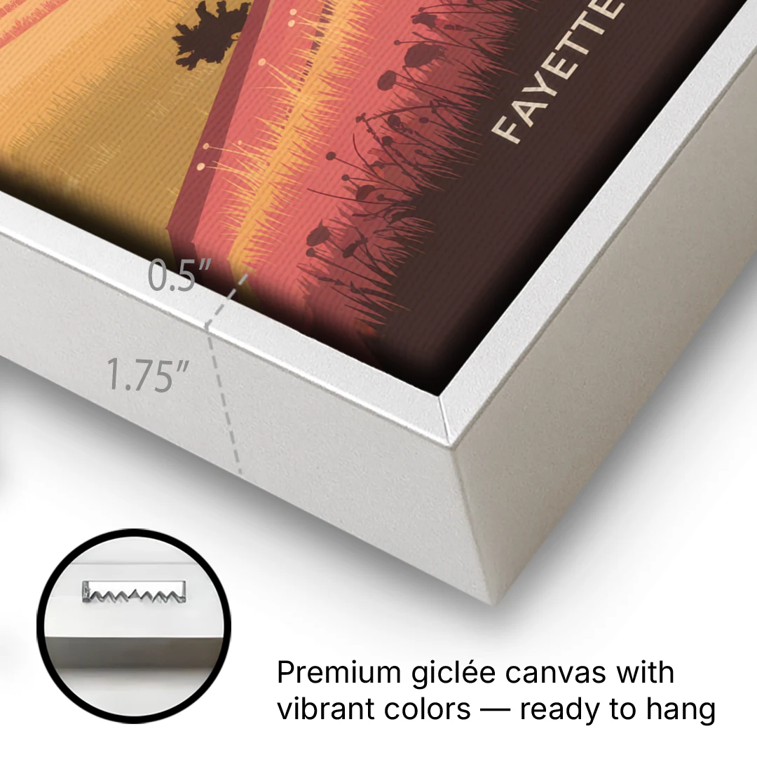 Fayetteville Sunset Views - White Framed Canvas Wall Art - Gallery Wrap Corner