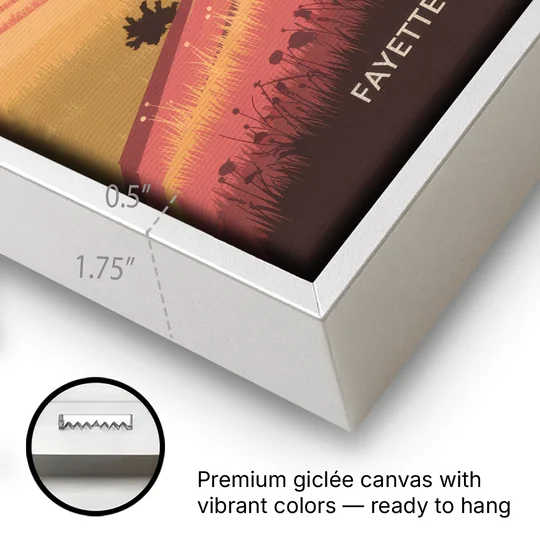 Fayetteville Sunset Views - White Framed Canvas Wall Art - Gallery Wrap Corner