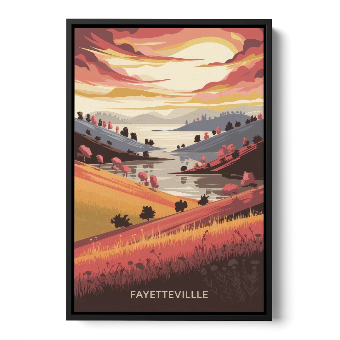 Fayetteville Sunset Views - Black Framed Canvas Wall Art - Front
