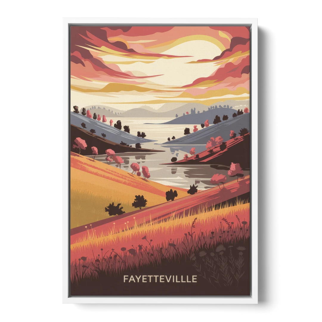 Fayetteville Sunset Views - White Framed Canvas Wall Art - Front