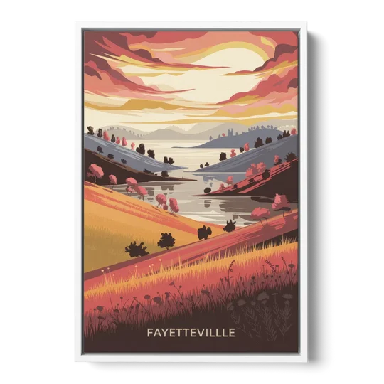 Fayetteville Sunset Views - White Framed Canvas Wall Art - Front