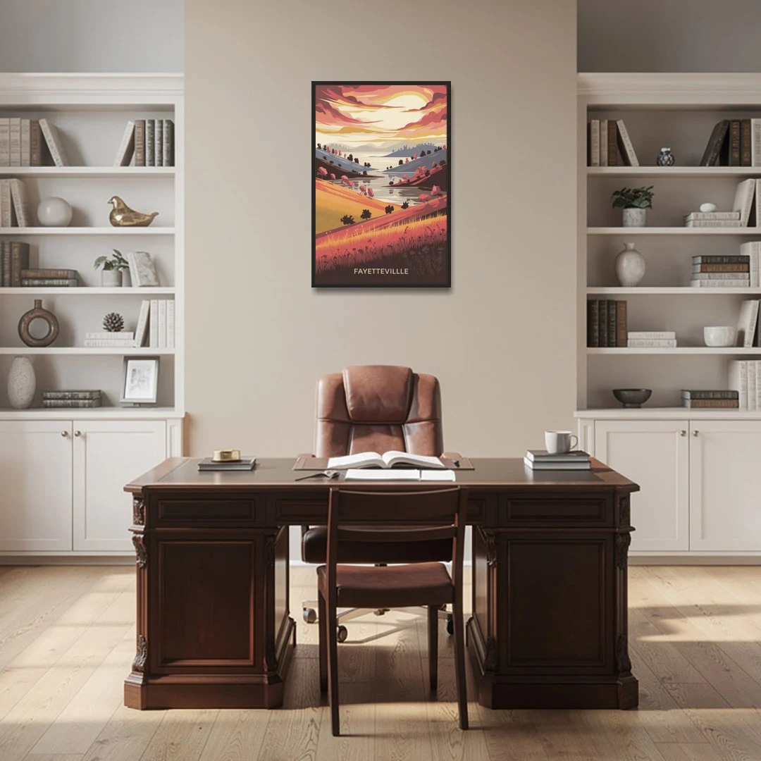 Fayetteville Sunset Views - Black Framed Canvas Wall Art - Office - 24x36