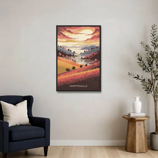 Fayetteville Sunset Views - Black Framed Canvas Wall Art - Sofa - 24x36