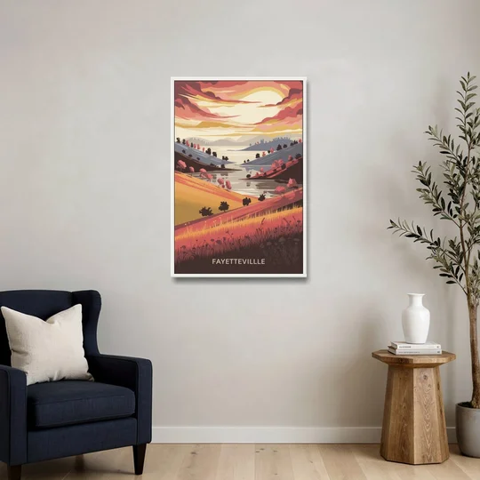 Fayetteville Sunset Views - White Framed Canvas Wall Art - Sofa - 24x36
