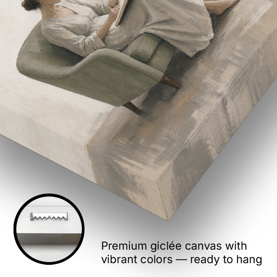 Feminine Wall Art Reader in the Sage Armchair - Canvas Wall Art - Gallery Wrap Corner
