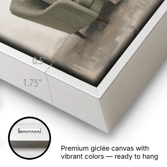 Feminine Wall Art Reader in the Sage Armchair - White Framed Canvas Wall Art - Gallery Wrap Corner