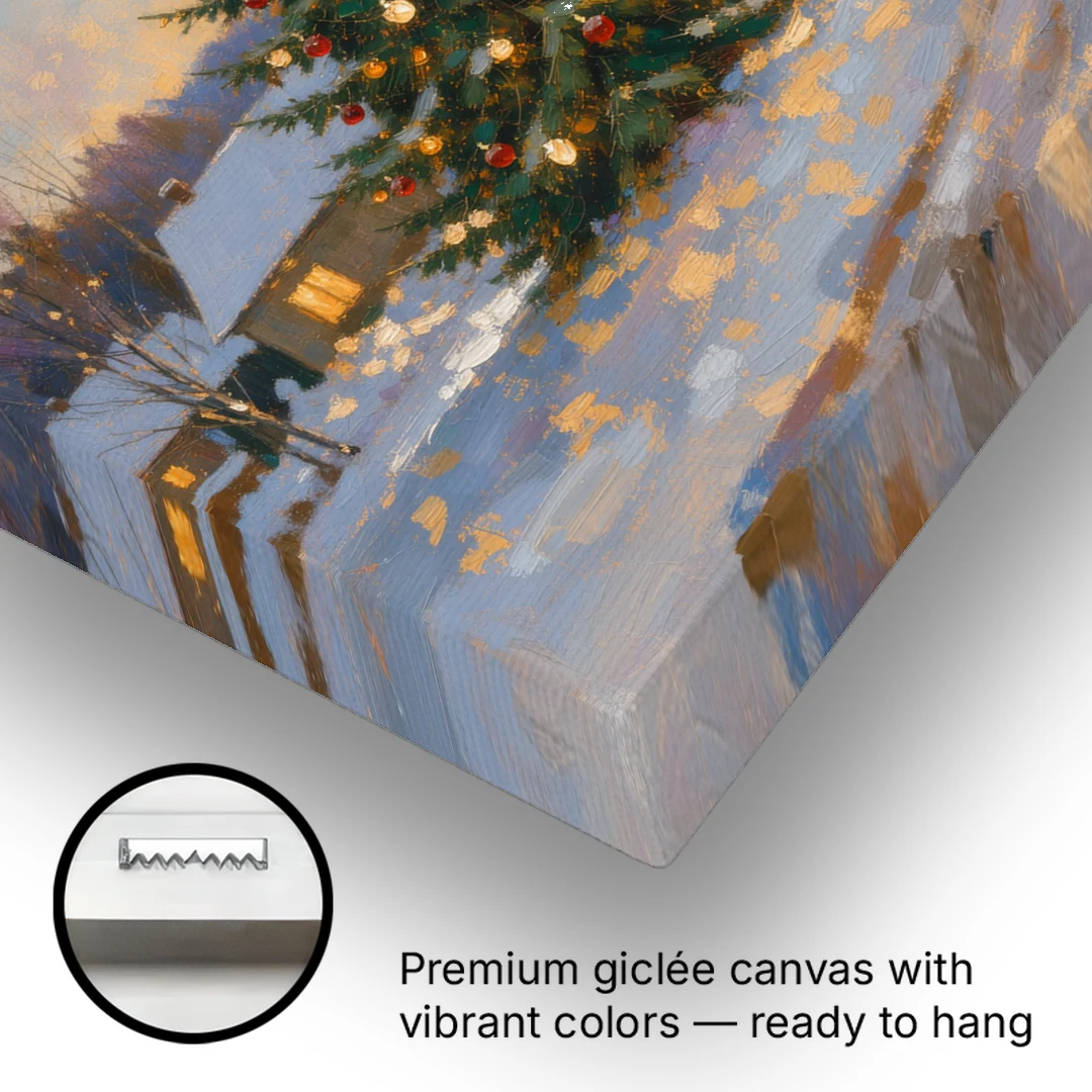 Festive Wall Art Tree in the Village Square - Canvas Wall Art - Gallery Wrap Corner