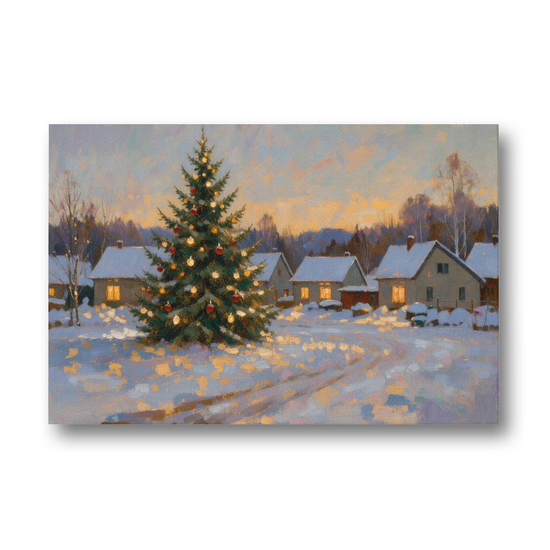 Festive Wall Art Tree in the Village Square - Canvas Wall Art - Front
