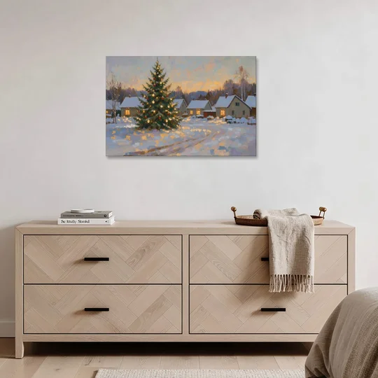 Festive Wall Art Tree in the Village Square - Canvas Wall Art - Coffee Table - 36x24