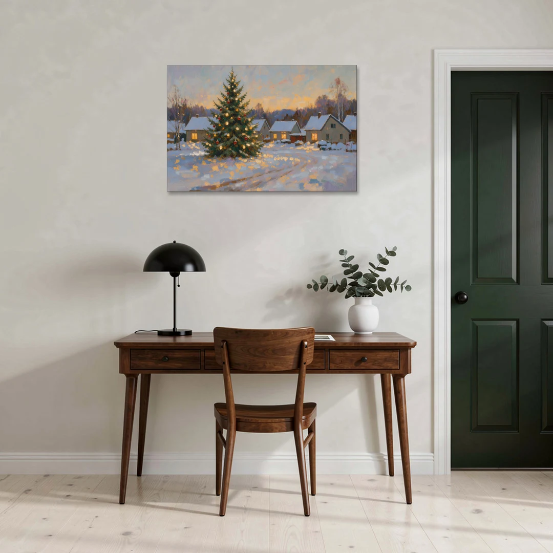 Festive Wall Art Tree in the Village Square - Canvas Wall Art - Office - 36x24