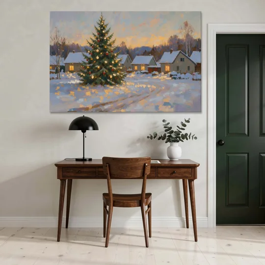 Festive Wall Art Tree in the Village Square - Canvas Wall Art - Office - 60x40