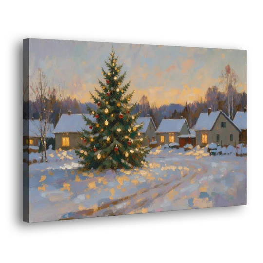 Festive Wall Art Tree in the Village Square - Canvas Wall Art - Side