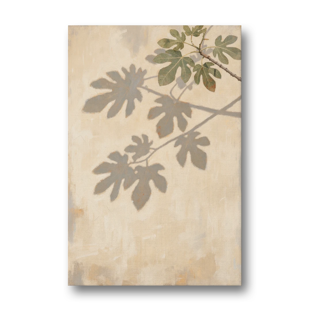 Fig Leaf Shadows on a Sunlit Limewashed Wall - Canvas Wall Art - Front