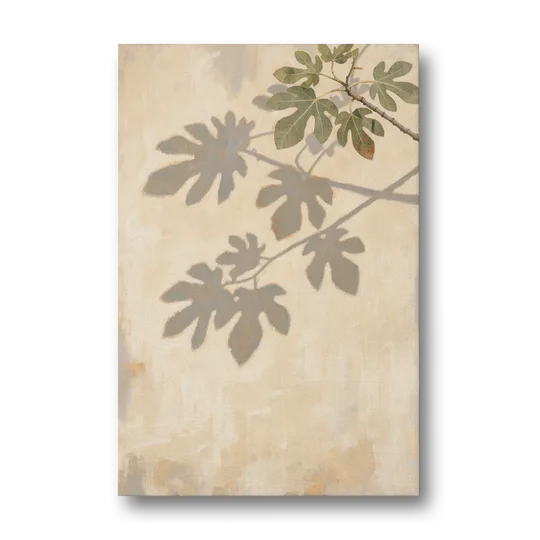 Fig Leaf Shadows on a Sunlit Limewashed Wall - Canvas Wall Art - Front