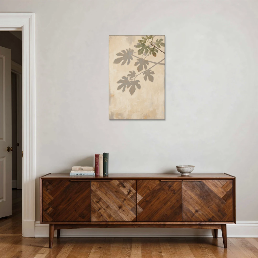 Fig Leaf Shadows on a Sunlit Limewashed Wall - Canvas Wall Art - Coffee Table - 24x36