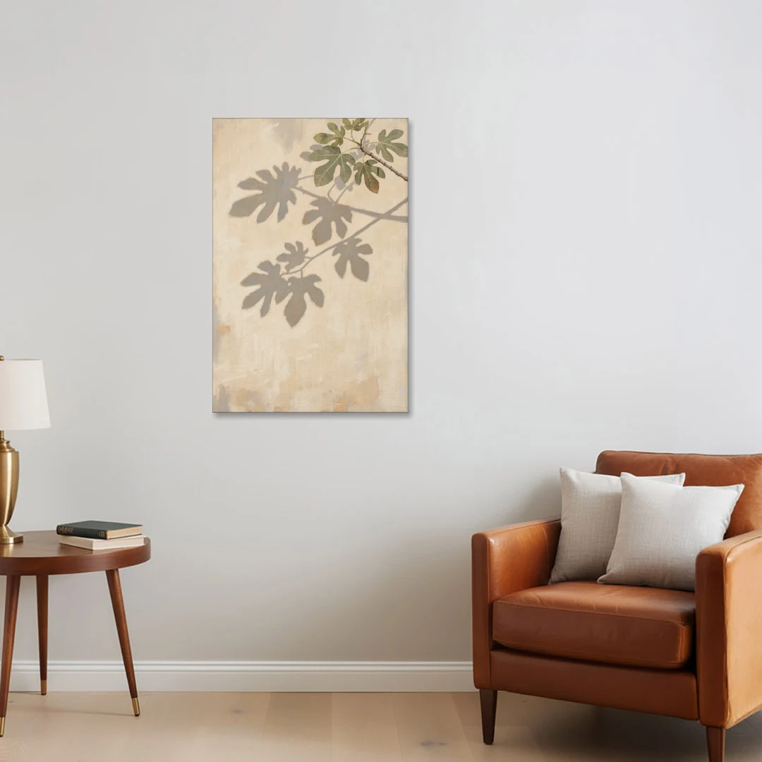 Fig Leaf Shadows on a Sunlit Limewashed Wall - Canvas Wall Art - Sofa - 24x36