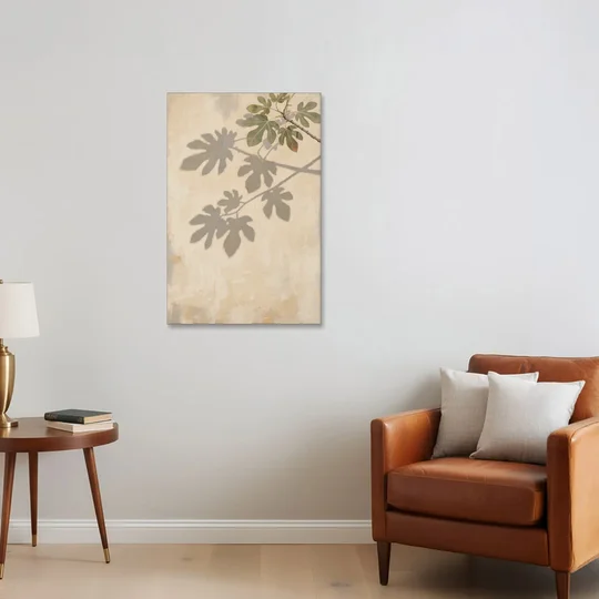 Fig Leaf Shadows on a Sunlit Limewashed Wall - Canvas Wall Art - Sofa - 24x36