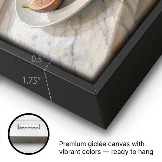 Fig Painting on a Marble Windowsill - Black Framed Canvas Wall Art - Gallery Wrap Corner