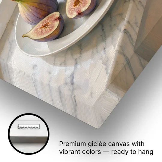 Fig Painting on a Marble Windowsill - Canvas Wall Art - Gallery Wrap Corner