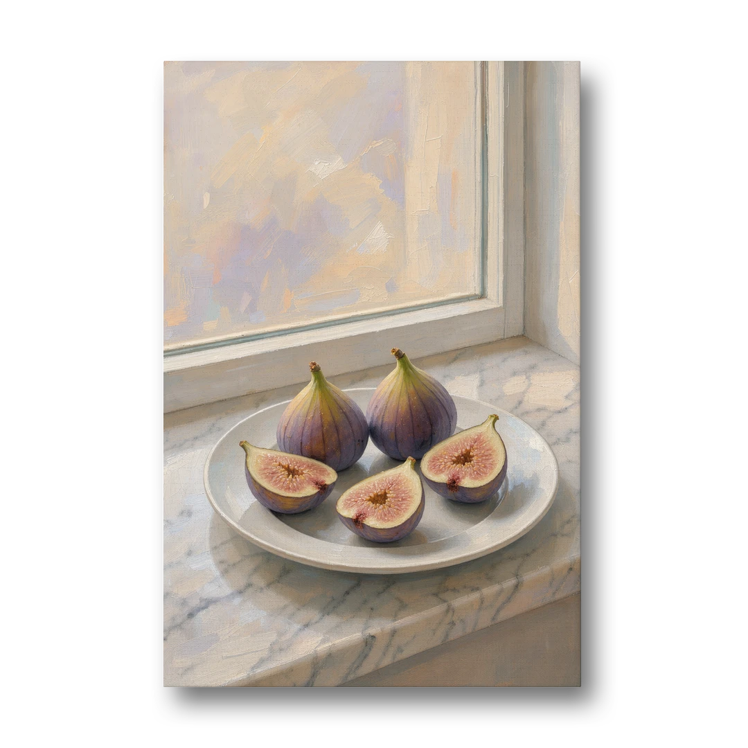 Fig Painting on a Marble Windowsill - Canvas Wall Art - Front