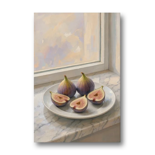 Fig Painting on a Marble Windowsill - Canvas Wall Art - Front