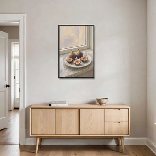 Fig Painting on a Marble Windowsill - Black Framed Canvas Wall Art - Coffee Table - 24x36