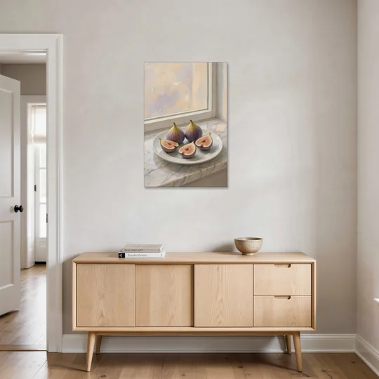 Fig Painting on a Marble Windowsill - Canvas Wall Art - Coffee Table - 24x36