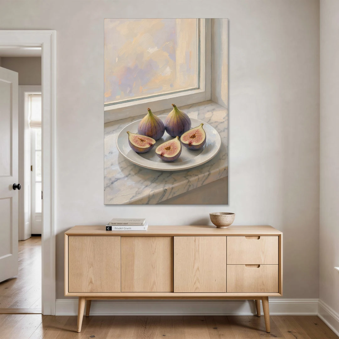 Fig Painting on a Marble Windowsill - Canvas Wall Art - Coffee Table - 40x60
