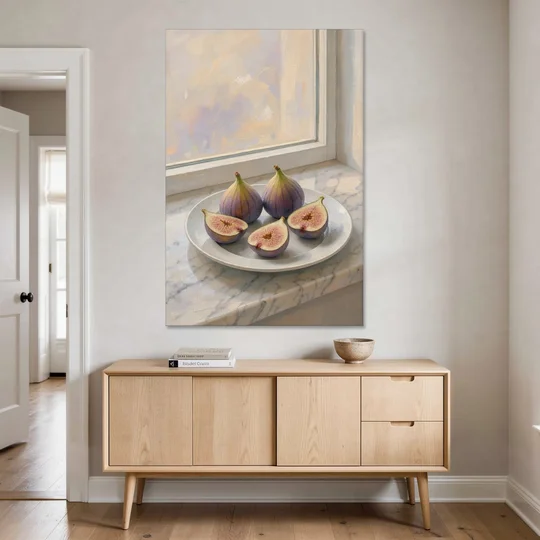Fig Painting on a Marble Windowsill - Canvas Wall Art - Coffee Table - 40x60