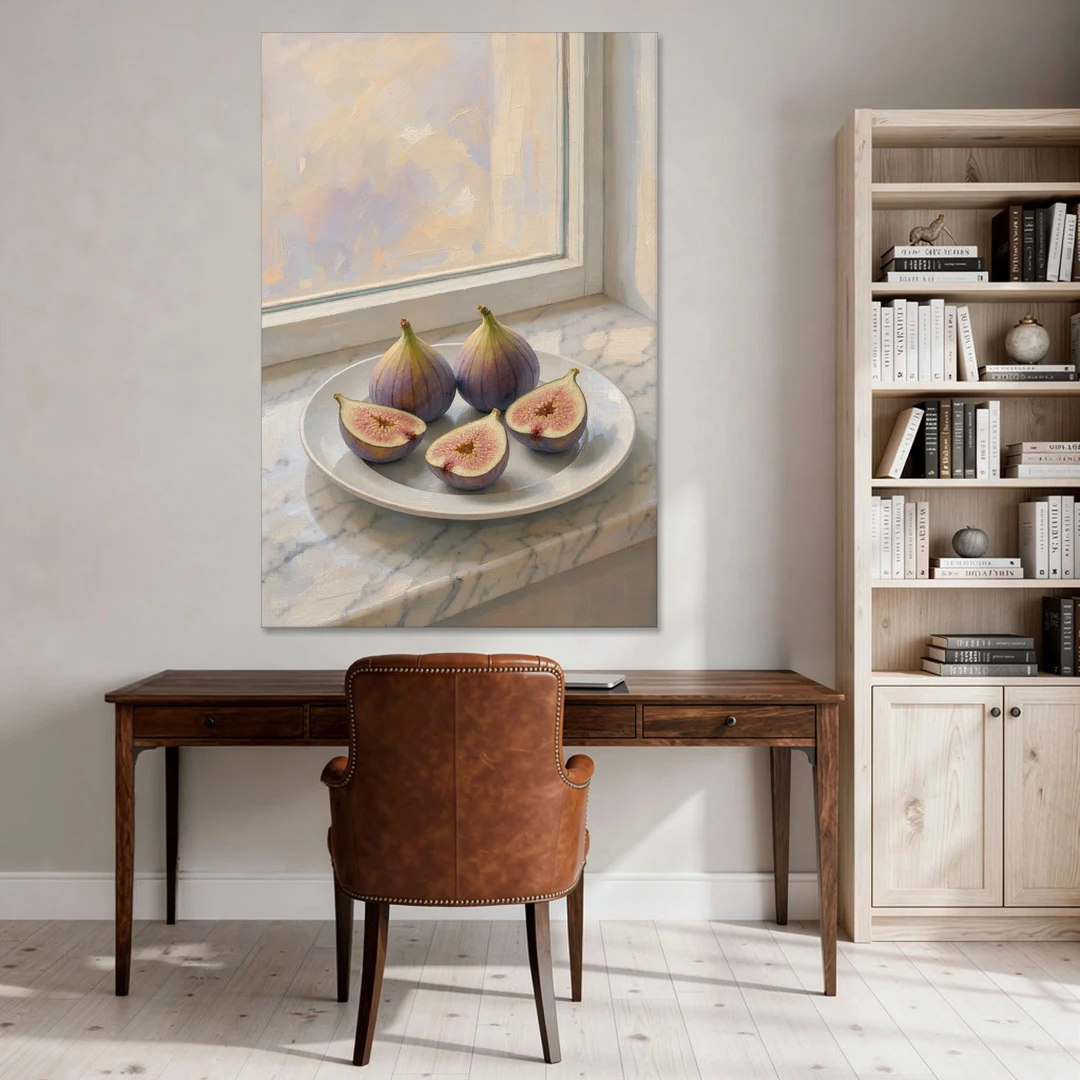 Fig Painting on a Marble Windowsill - Canvas Wall Art - Office - 40x60