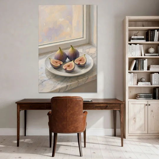 Fig Painting on a Marble Windowsill - Canvas Wall Art - Office - 40x60