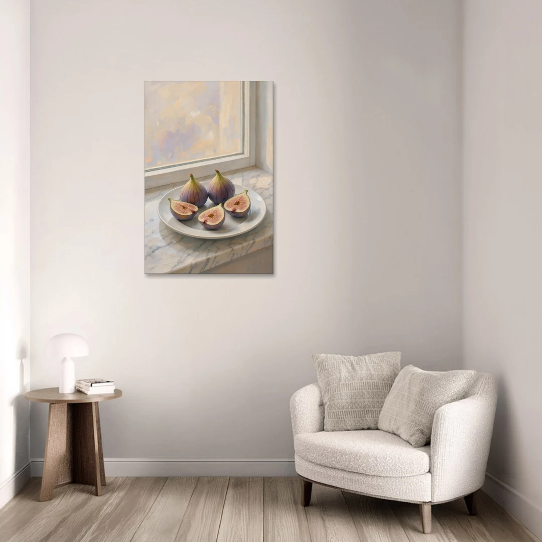 Fig Painting on a Marble Windowsill - Canvas Wall Art - Sofa - 24x36
