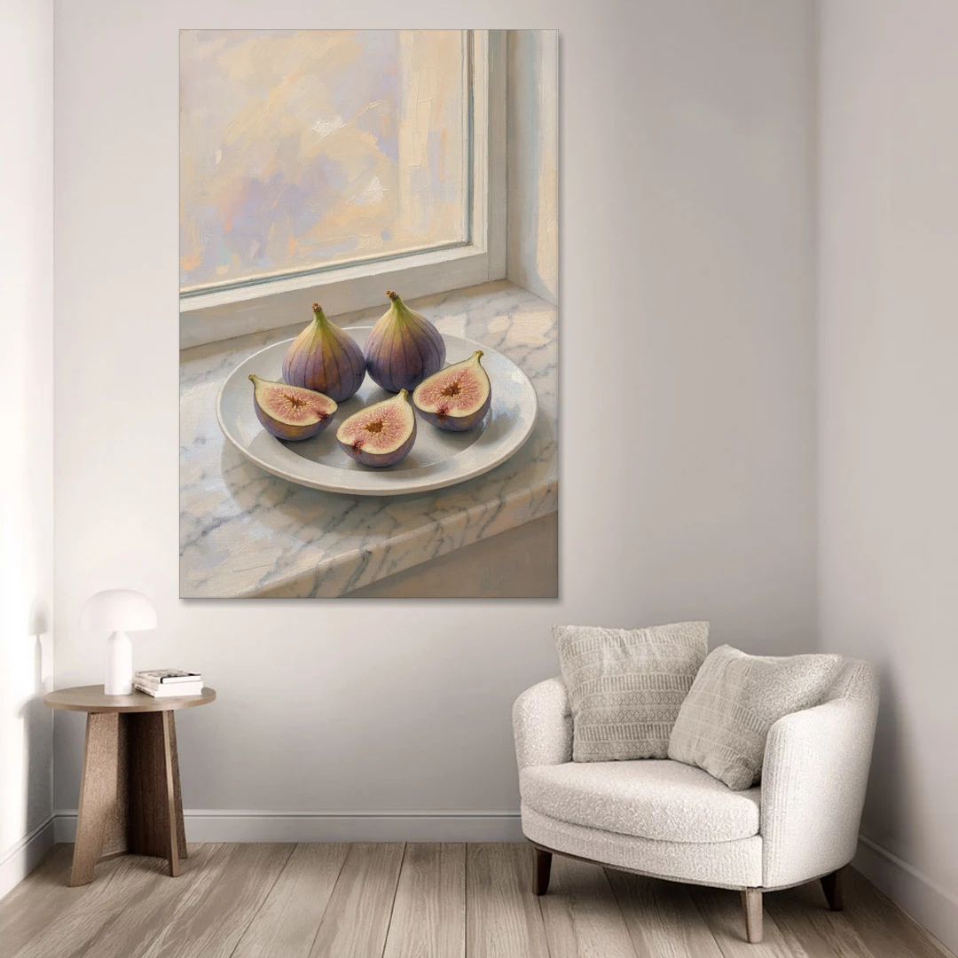 Fig Painting on a Marble Windowsill - Canvas Wall Art - Sofa - 40x60