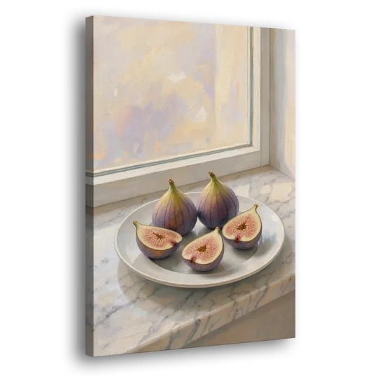 Fig Painting on a Marble Windowsill - Canvas Wall Art - Side
