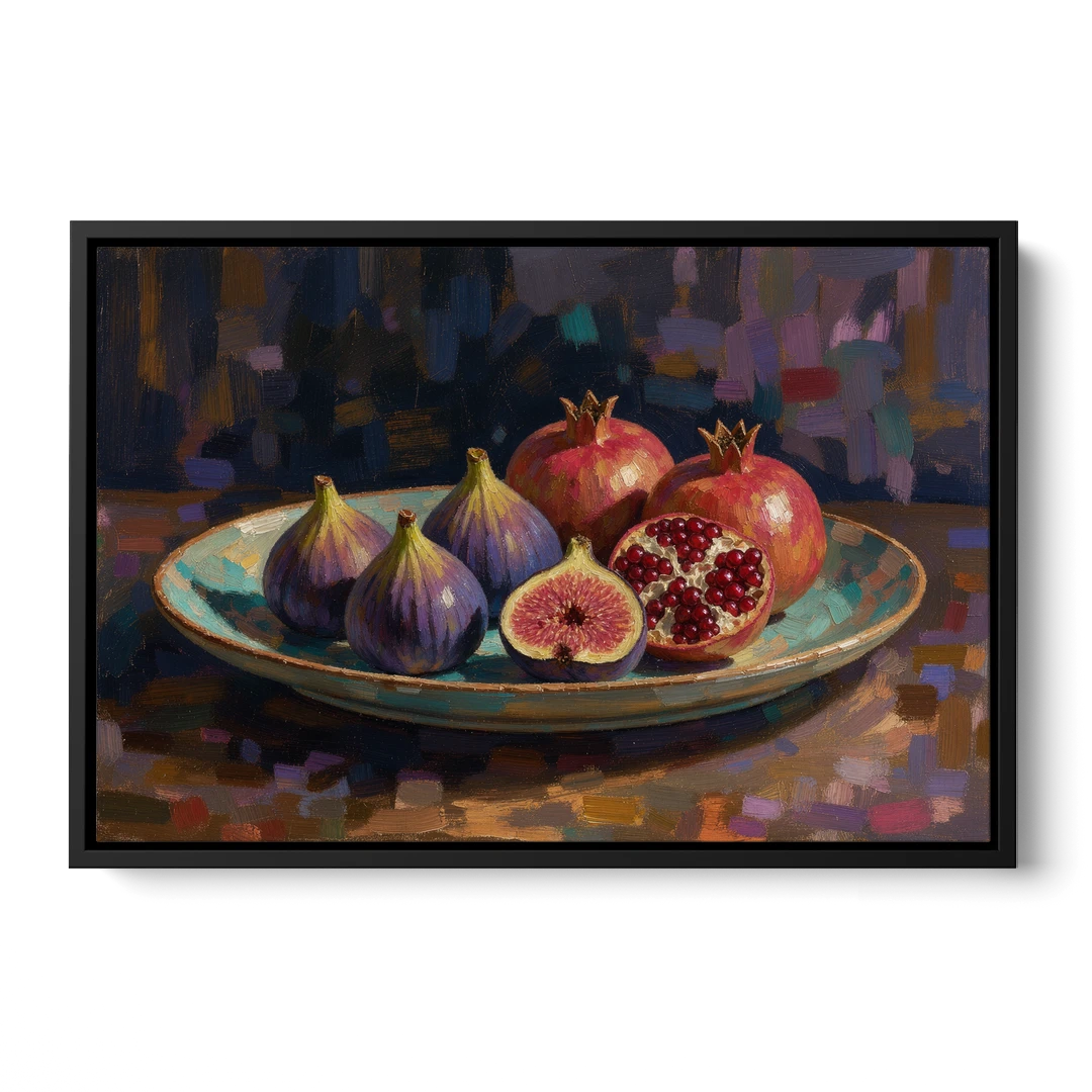 Figs and Pomegranates for the Dining Room - Black Framed Canvas Wall Art - Front