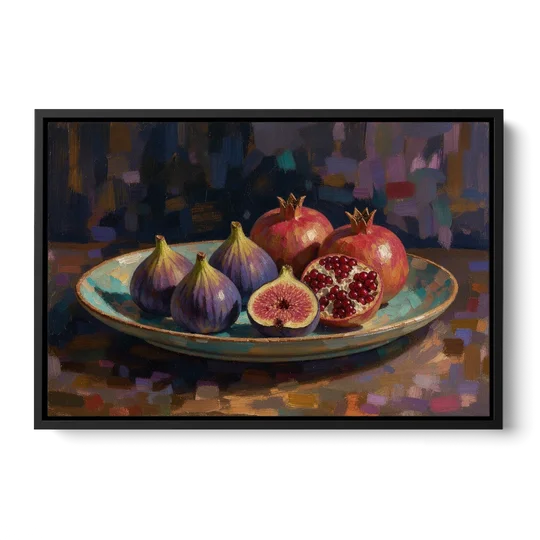 Figs and Pomegranates for the Dining Room - Black Framed Canvas Wall Art - Front