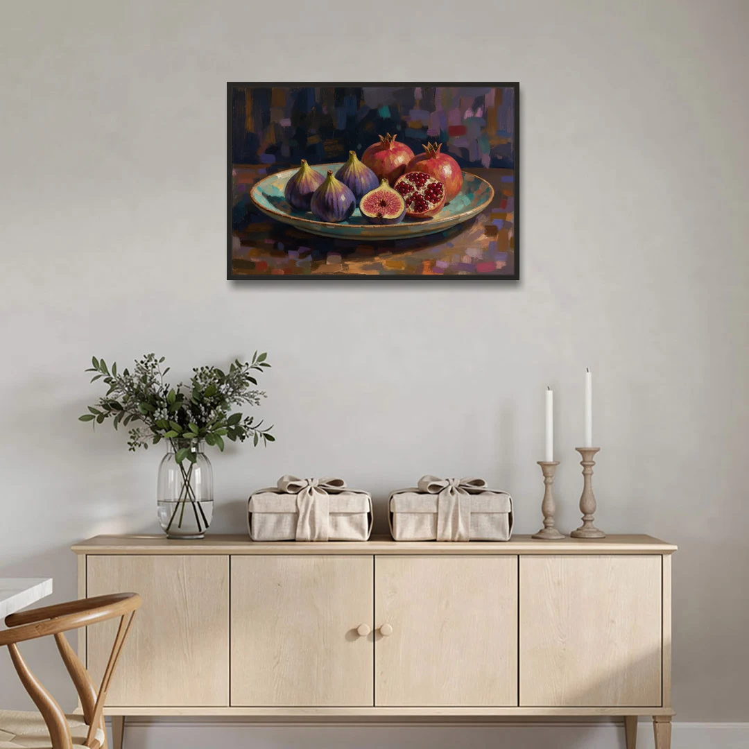 Figs and Pomegranates for the Dining Room - Black Framed Canvas Wall Art - Coffee Table - 36x24