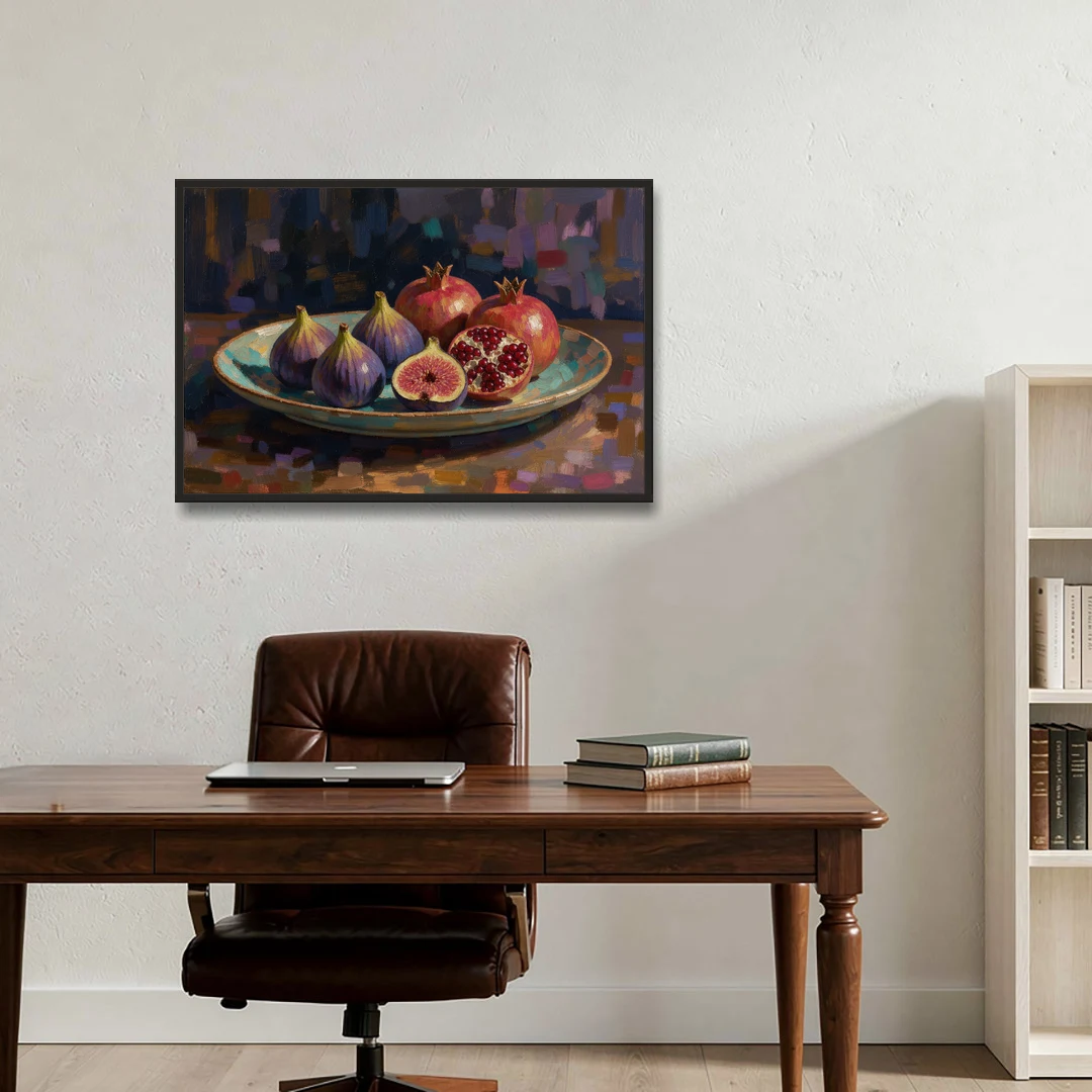 Figs and Pomegranates for the Dining Room - Black Framed Canvas Wall Art - Office - 36x24
