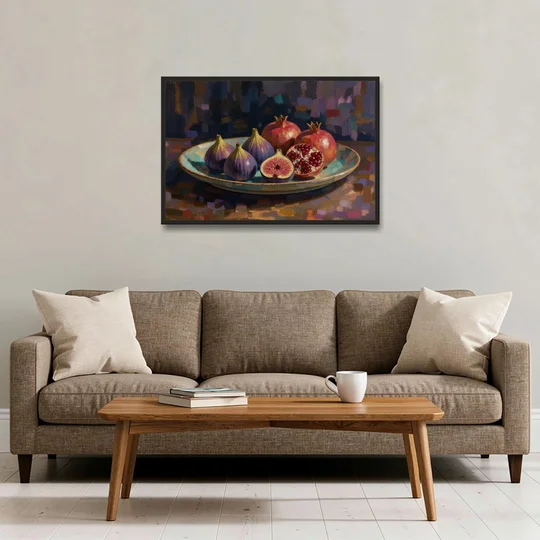 Figs and Pomegranates for the Dining Room - Black Framed Canvas Wall Art - Sofa - 36x24