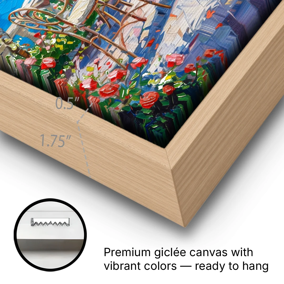 Figurative Painting of a Woman in White - Oak Framed Canvas Wall Art - Gallery Wrap Corner