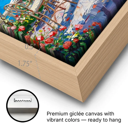 Figurative Painting of a Woman in White - Oak Framed Canvas Wall Art - Gallery Wrap Corner