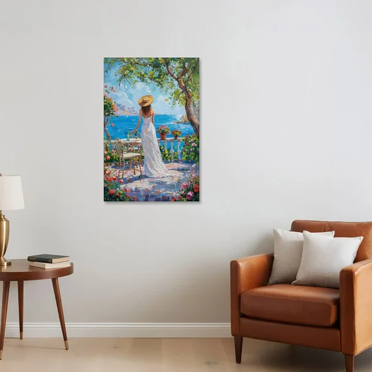 Figurative Painting of a Woman in White - Canvas Wall Art - Sofa - 24x36