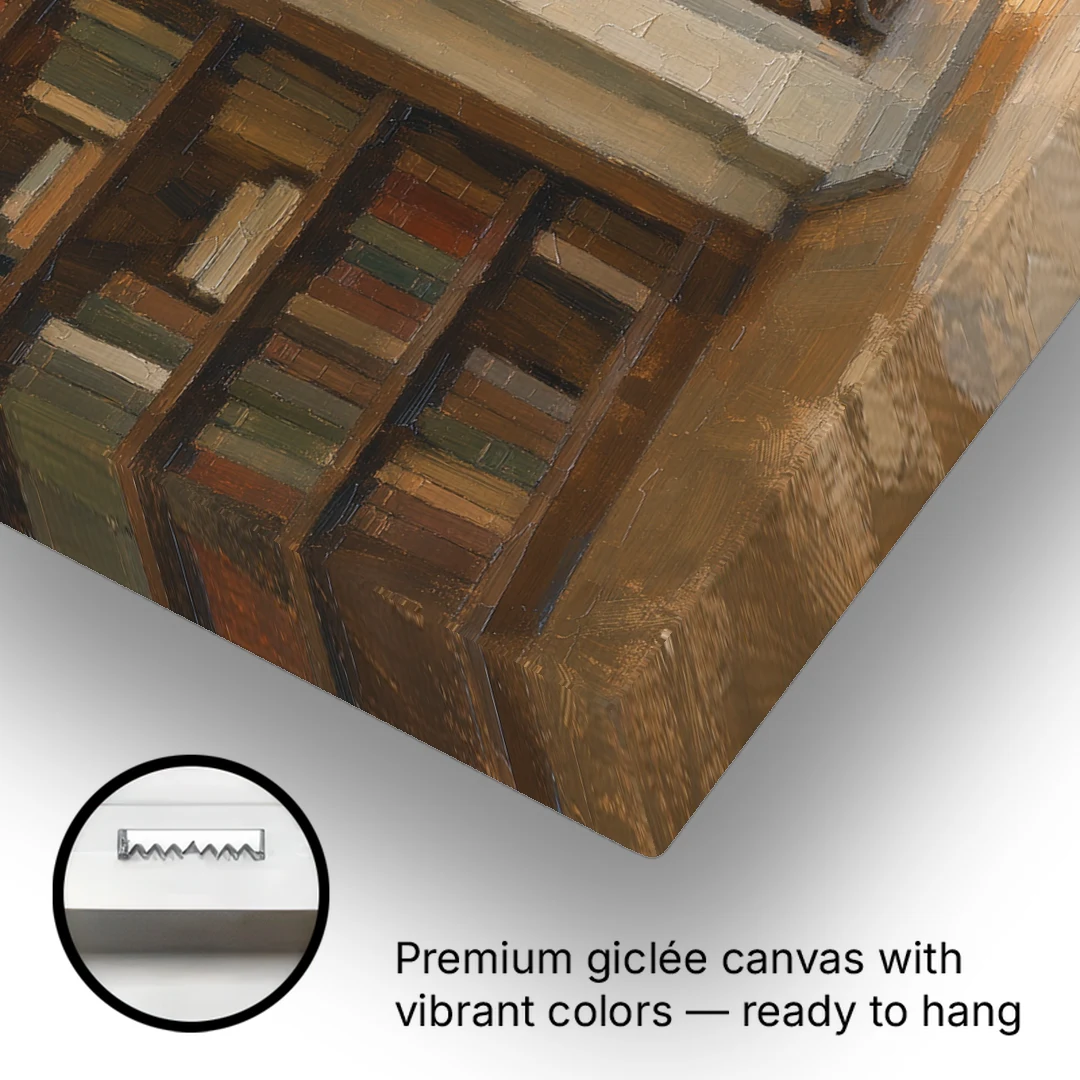 Fireplace Wall Art for a Rainy Library Nook - Canvas Wall Art - Gallery Wrap Corner