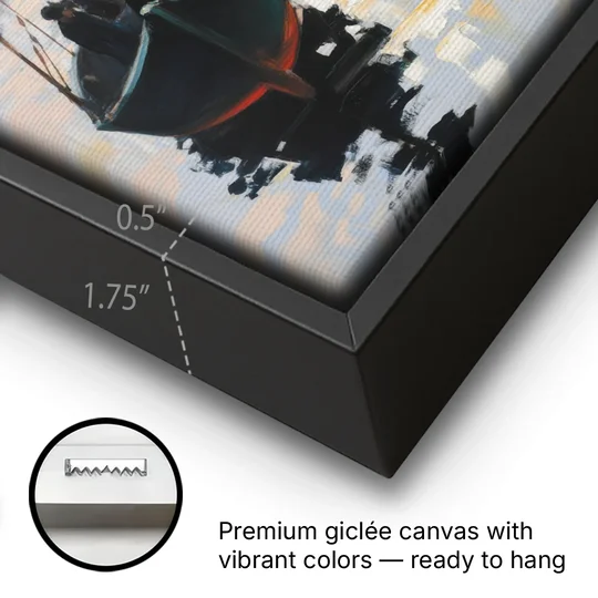 Fischmarkt Sunrise - Black Framed Canvas Wall Art - Gallery Wrap Corner