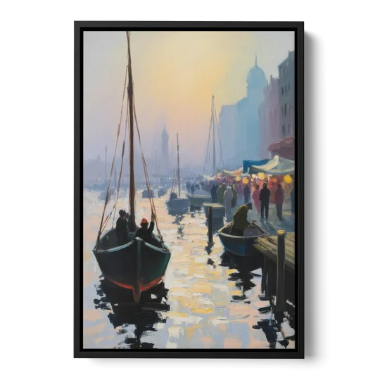 Fischmarkt Sunrise - Black Framed Canvas Wall Art - Front