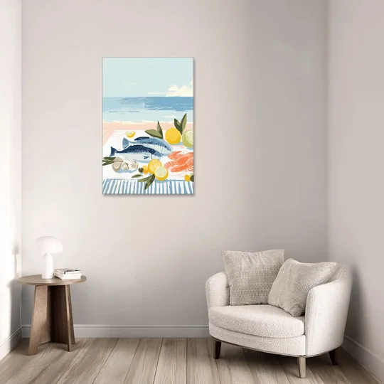 Fish Painting with Lemons by the Sea - Canvas Wall Art - Sofa - 24x36