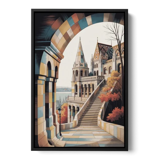 Fisherman's Bastion View - Black Framed Canvas Wall Art - Front