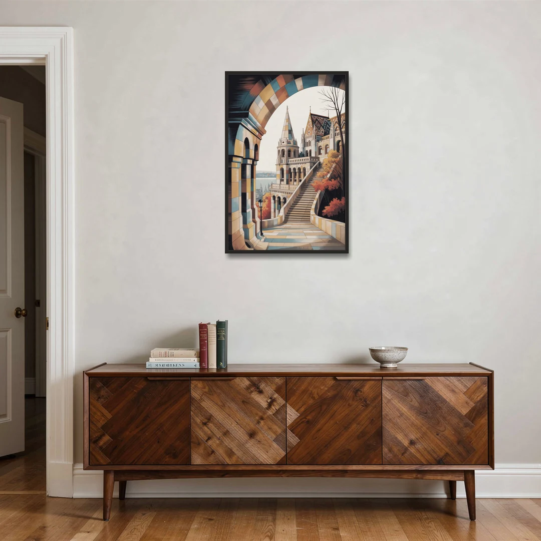 Fisherman's Bastion View - Black Framed Canvas Wall Art - Coffee Table - 24x36