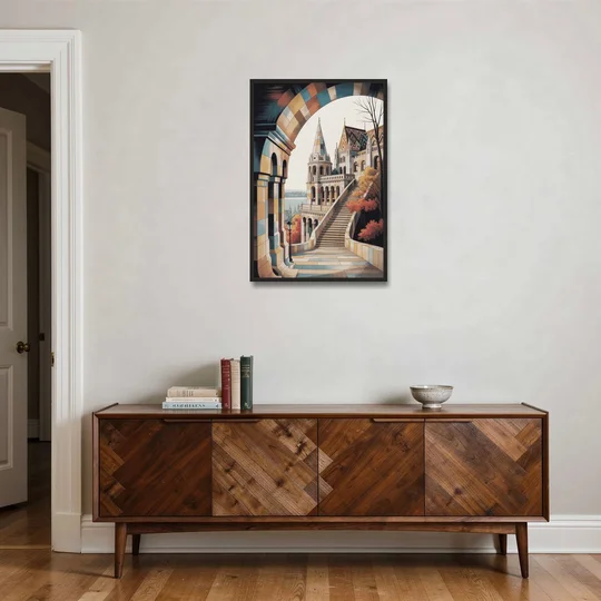 Fisherman's Bastion View - Black Framed Canvas Wall Art - Coffee Table - 24x36